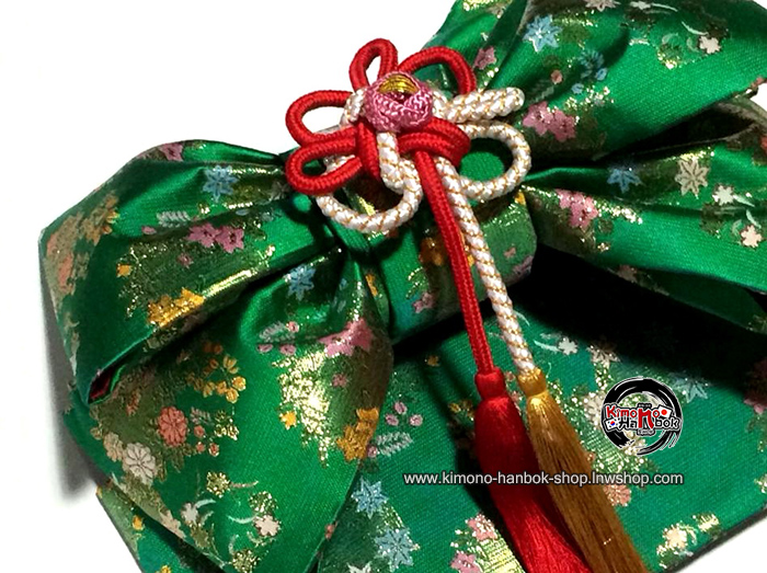 โอบิผ้าทอโบว์สำเหร็จ(M)สีเขียวดิ้นทอง