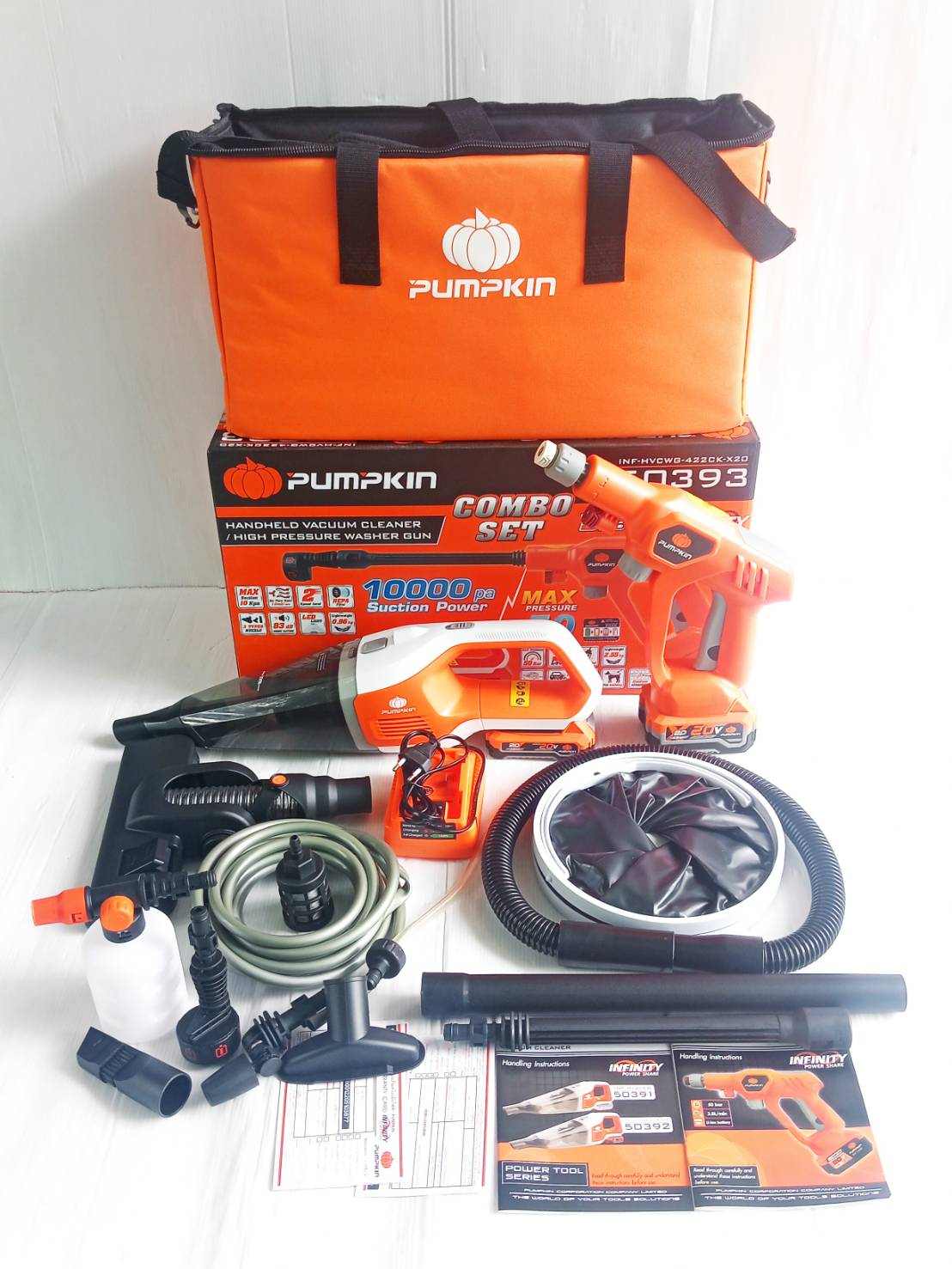 Combo ชุดดูดฝุ่น+เครื่องฉีดน้ำแรงดันสูง20V INF-HVCWG-422CK-X20 PUMPKIN 50393