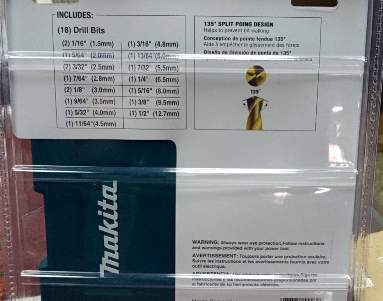 ชุดดอกสว่านHSS-TIN 18ตัวชุด 1/16"-1/2" D-70471 MAKITA