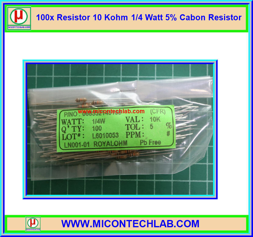 100x Resistor 10 Kohm 1/4 Watt 5% Cabon Resistor