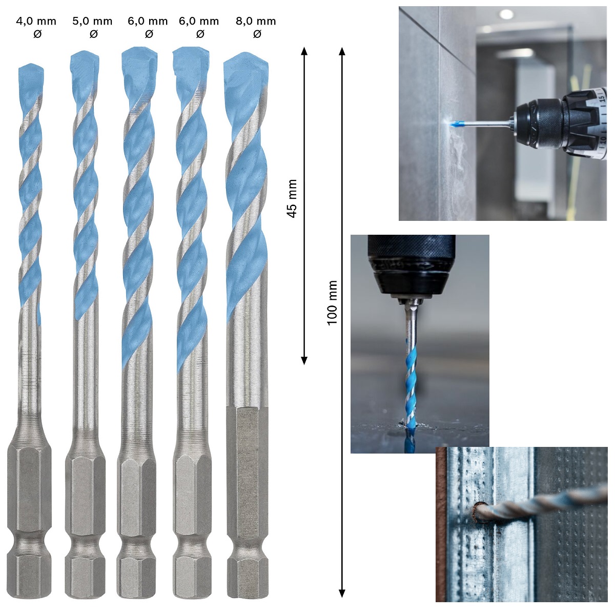 ชุดดอกสว่านมัลติ ก้านHex 5ดอก BOSCH HEX 9 MultiConstruction drill bit set