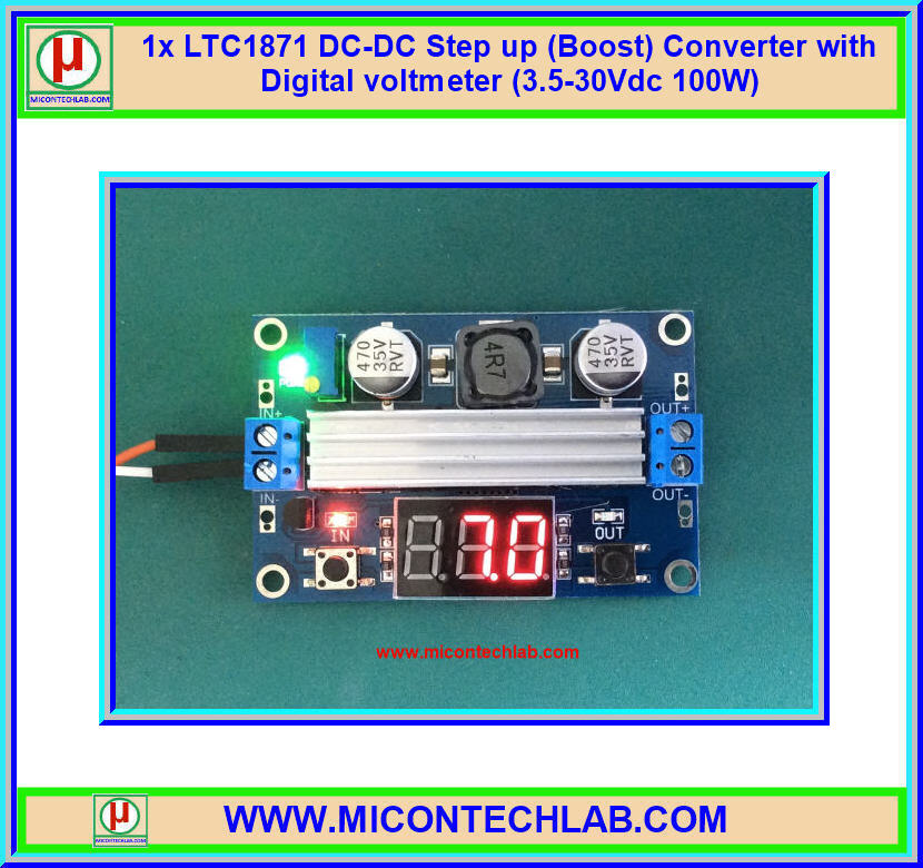 1x LTC1871 DC-DC Step up (Boost) Converter with Digital voltmeter (3.5-30Vdc 100W)