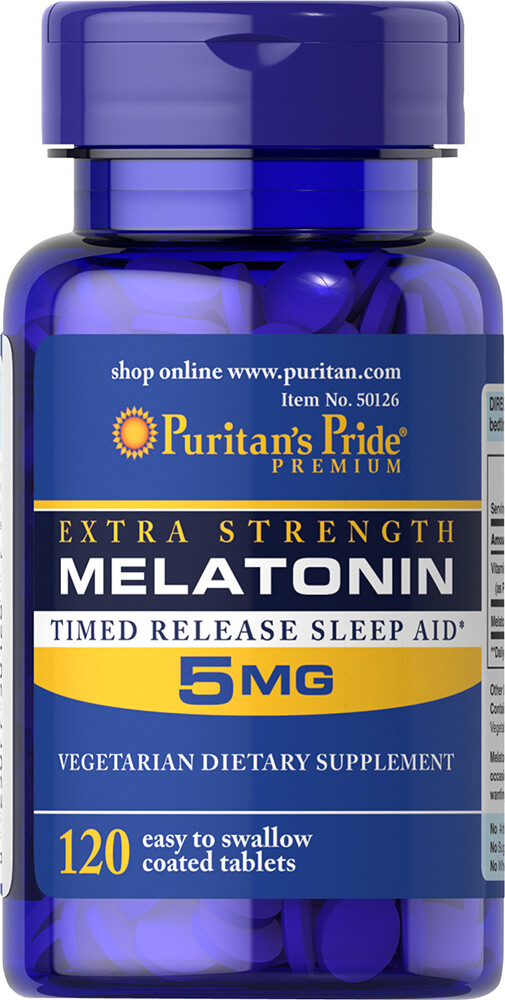 Puritan Melatonin 5 mg Timed Release with (Vitamin B6 10mg) 120 Tablets