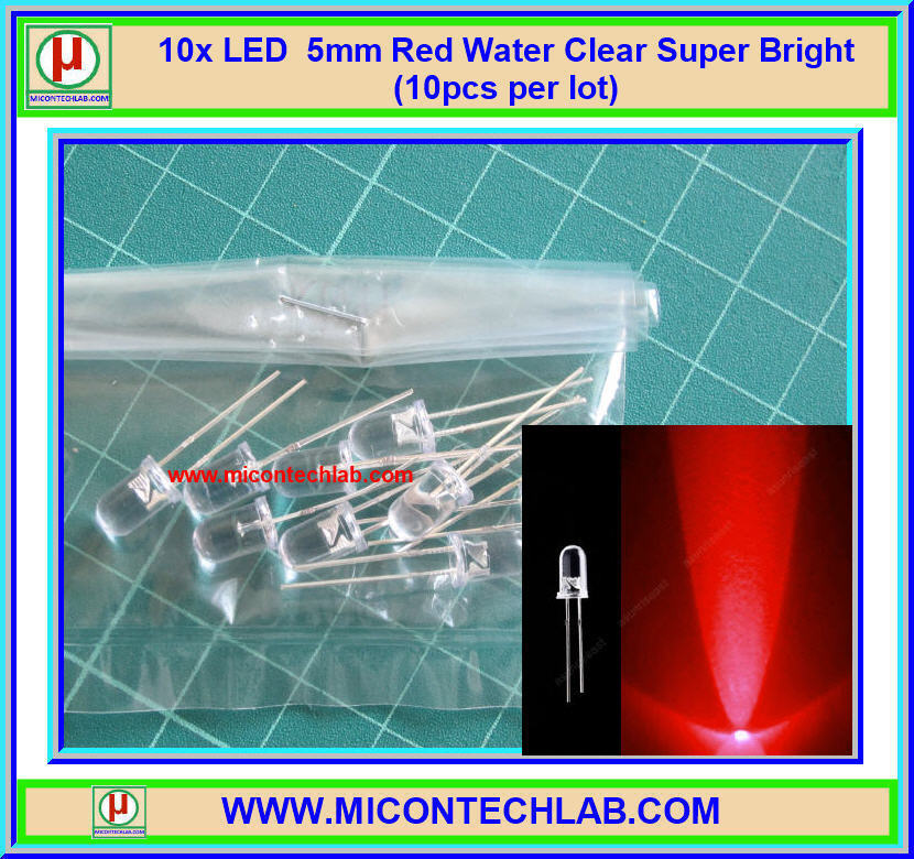 10x แอลอีดี LED 5 มม. สีแดง หลอดใส ชุปเปอร์ไบร์