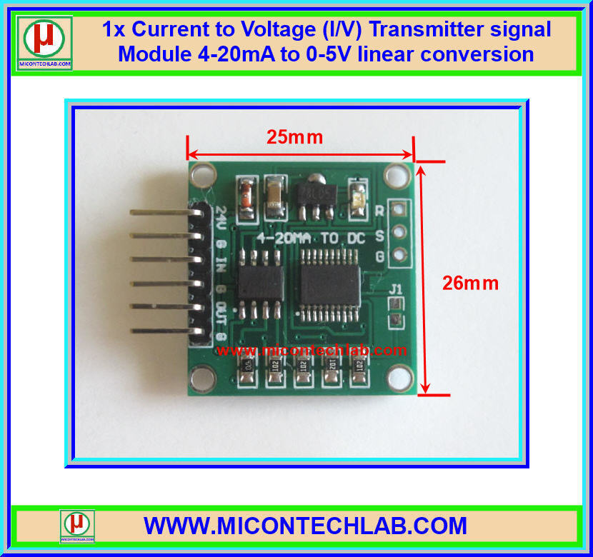 1x Current to Voltage (I/V) Transmitter signal Module 4-20mA to 0-5V linear conversion