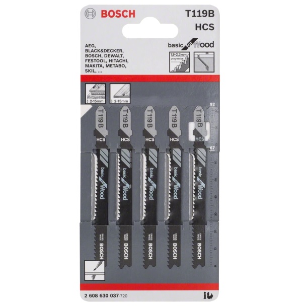 2608630037 BOSCH T119B ใบเลื่อยจิ๊กซอว์ตัดไม้ (5 ใบ/แพค)