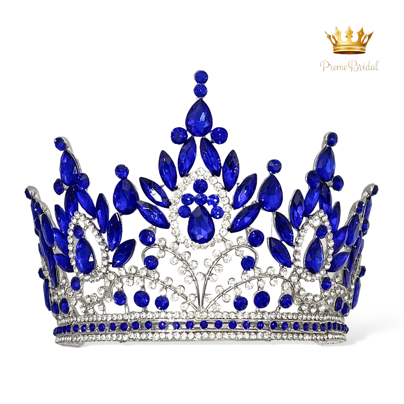 (พร้อมส่งจากไทย) มงกุฏ 120 สีน้ำเงิน งานสวย งานนางงาม รุ่นฐานกลม ปรับขนาดได้ ส่งด่วน ส่งจาก จ.อุบลราชธานี