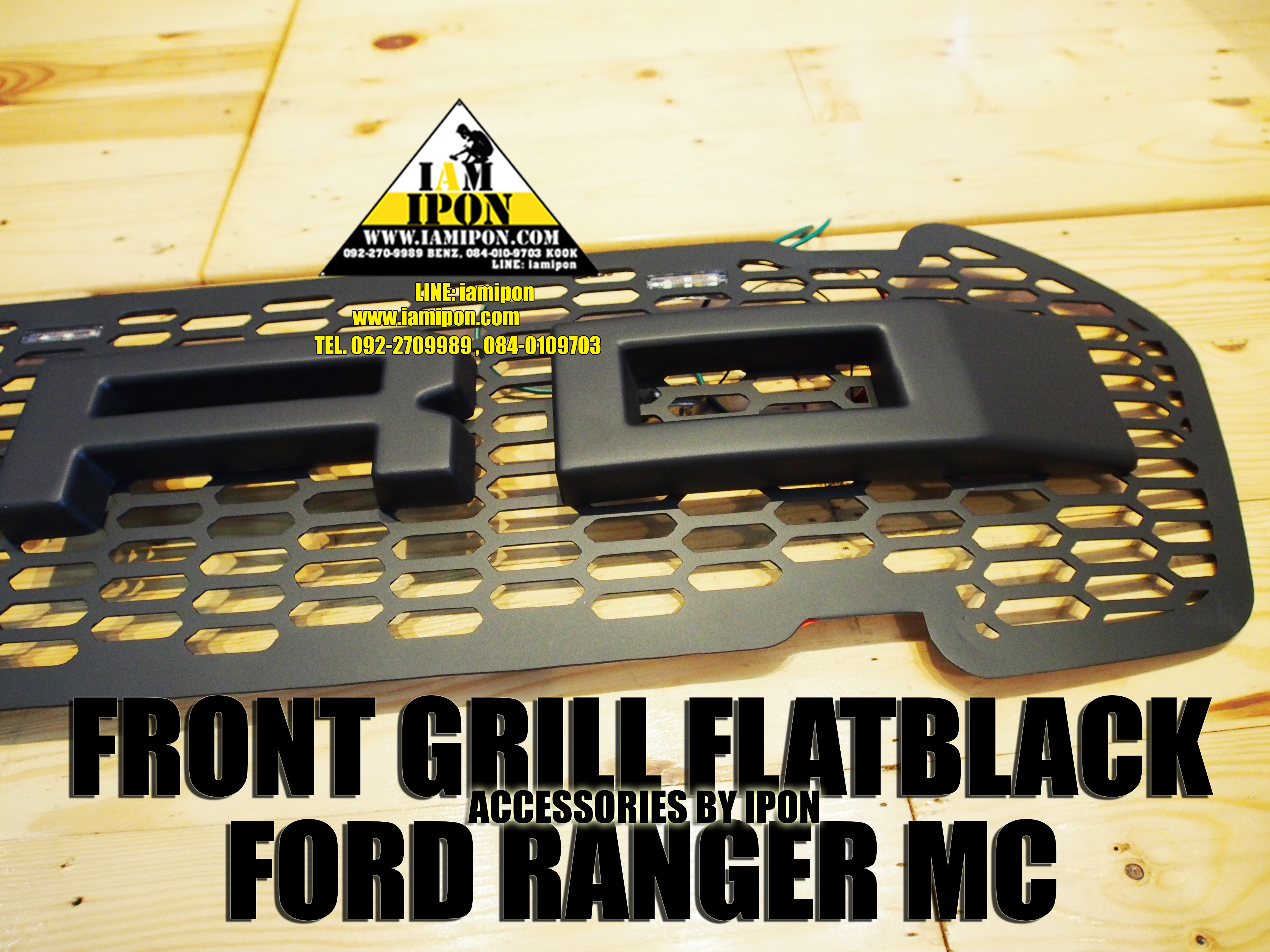 FRONT GRILL FORD RANGER MC 2015 FLATBLACK LED WHITE หน้ากระจังดำด้านฟอร์ดเรนเจอร์ด MC ไฟสีขาว