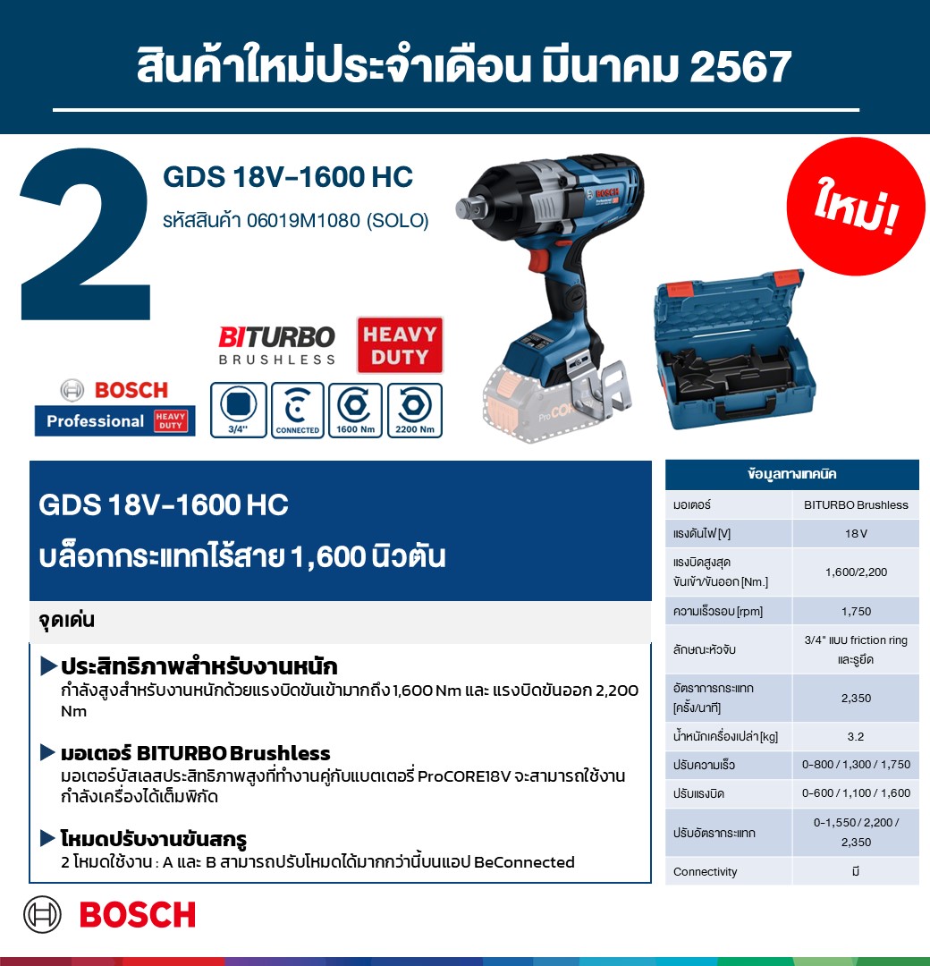 บล็อกไร้สาย3/4 GDS18V-1600HC BOSCH SOLO