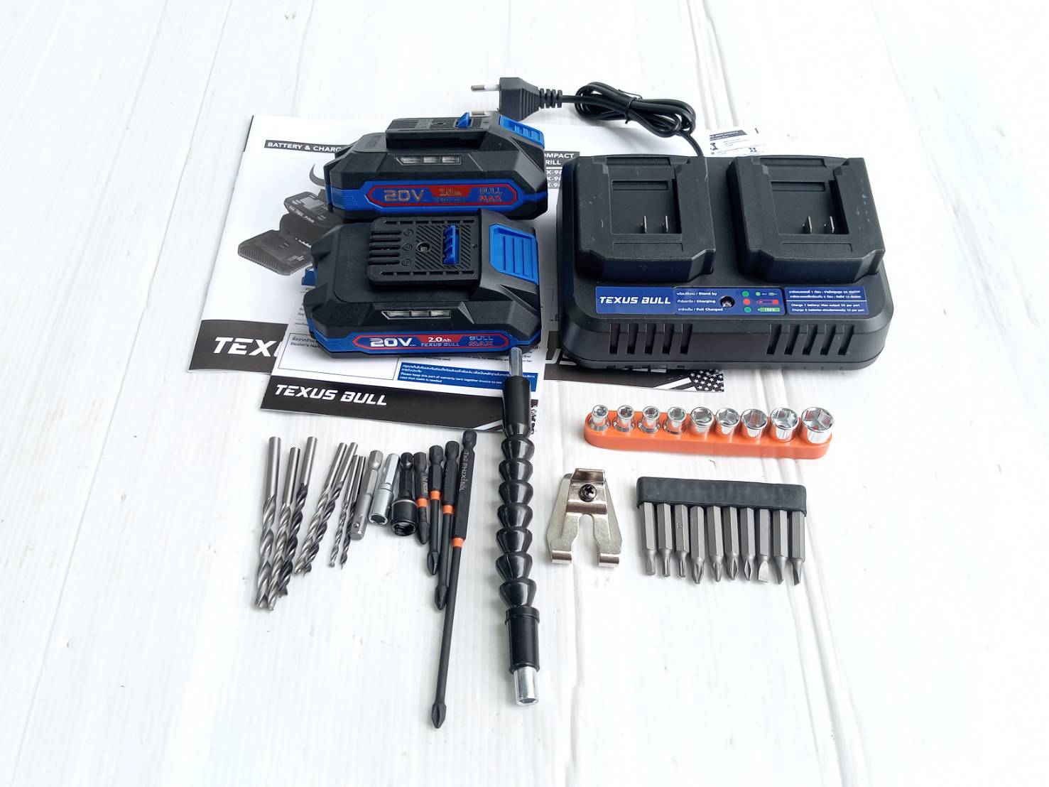 TEXUS BULL รุ่น TX-8240 ชุดสว่านกระแทกและไขควงกระแทกไร้สาย 20V. พร้อมแบตเตอรี่ x2.0Ah 2ก้อน