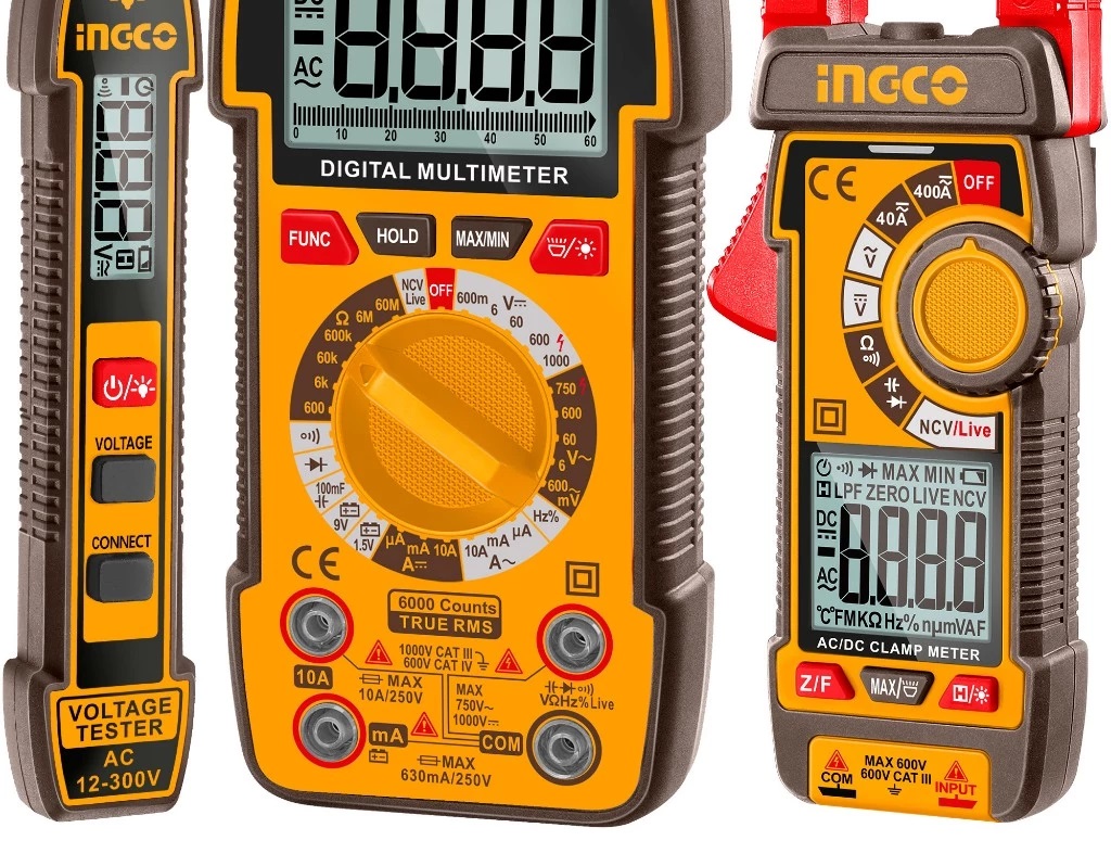INGCO COMBO SET ชุดช่างไฟฟ้า ปากกาวัดไฟ+มัลติมิเตอร์+แคลมป์มิเตอร์ 3ตัวชุด รุ่น COS24067