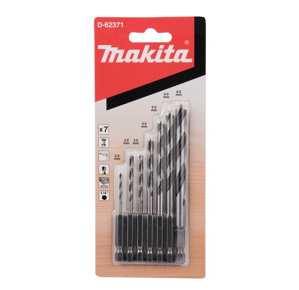 MAKITA ดอกเจาะไม้ก้านหกเหลี่ม 1/4 (7 Pcs/Set) D-62371