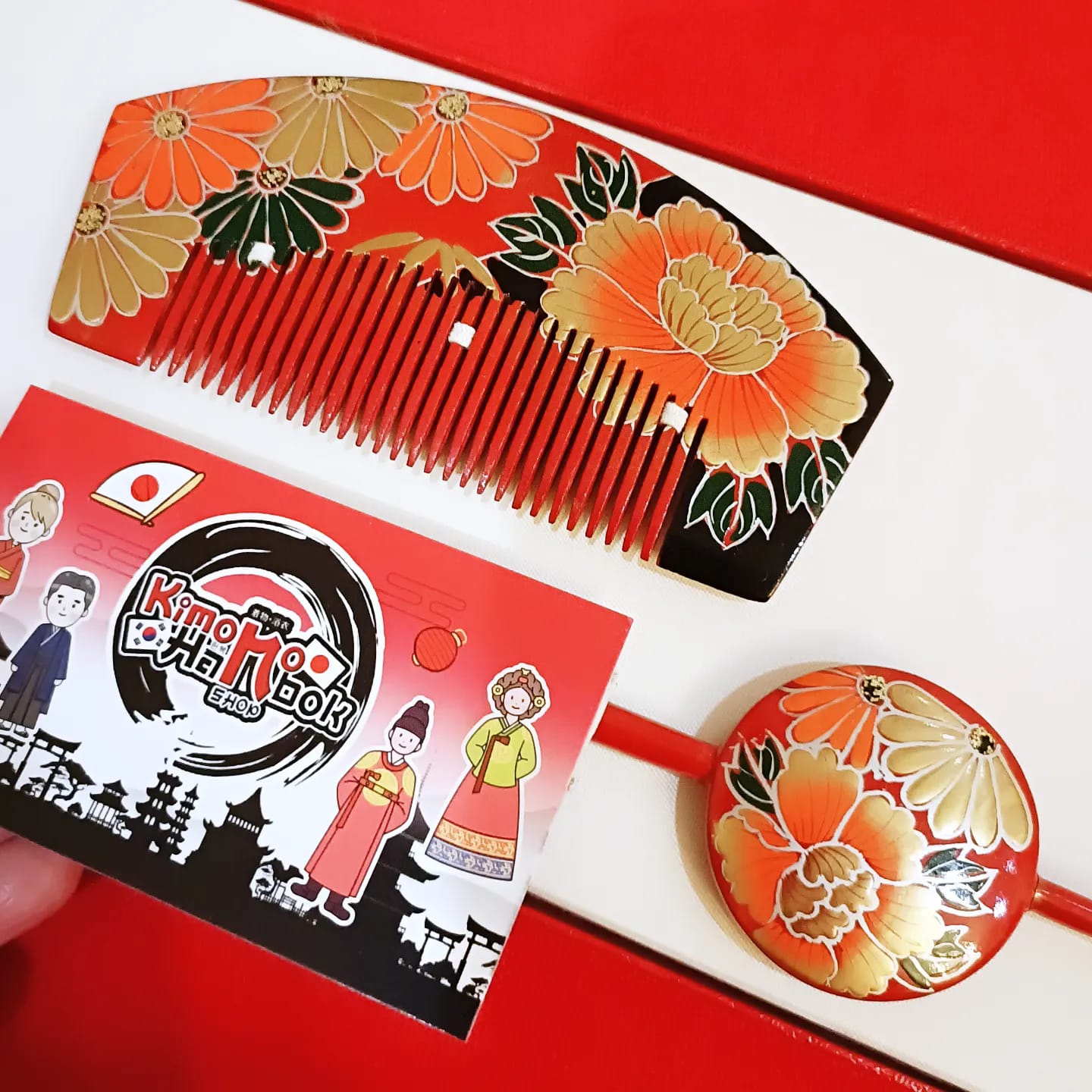 ชุดปิ่นไม้โทนสีแดงดำ คู่PINW20013