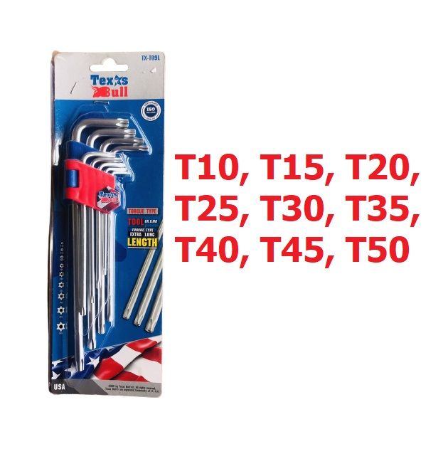 TEXAS BULL กุญแจ 6 เหลี่ยม 9 ตัว รุ่น TX-TQ9L หัวท็อกซ์ หัวดาว