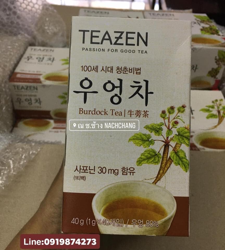 (1 กล่อง 40 ซอง) TEAZEN ชารากไม้ ชาสมุนไพรเกาหลี burdock tea ชากันเหี่ยว บรรเทาความดันสูง มะเร็ง เบาหวาน รากไม้สูง 80%