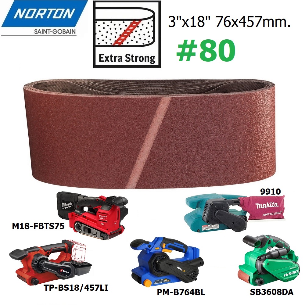 ผ้าทรายสายพาน3"x18" #80 NORTON