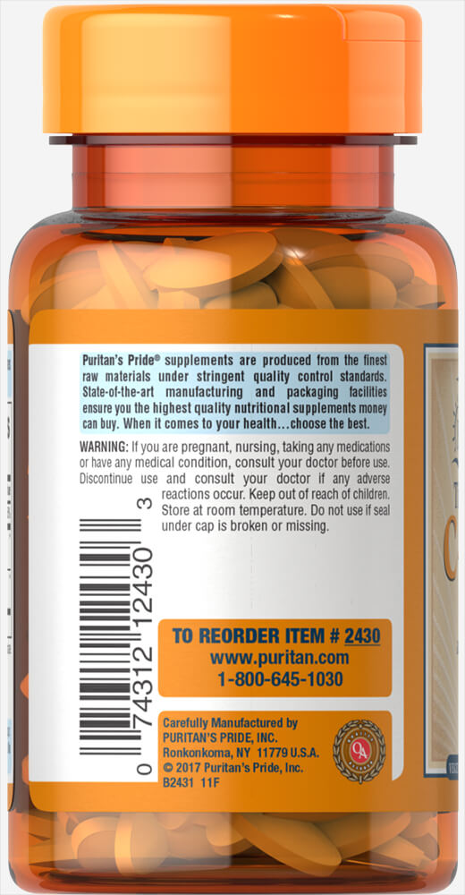 Puritan Vitamin C-Time 500 mg with Protective Bioflavonoids & Rose Hips Timed Release 100 Caplets