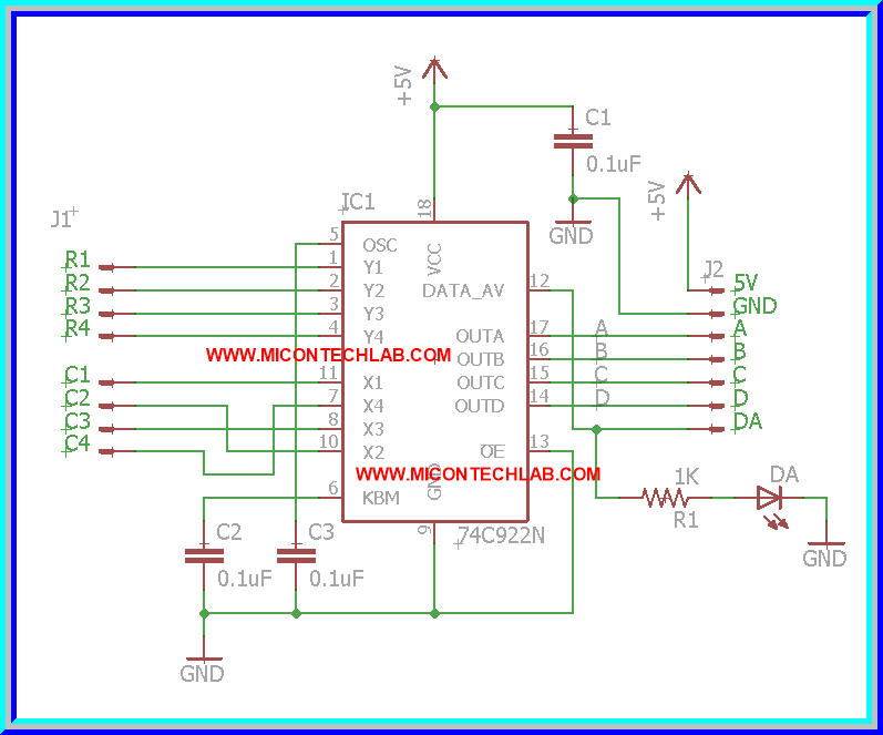 1x MM74C922N Keypad 4x4 Matrix Key Switch 16 Key Encoder Module