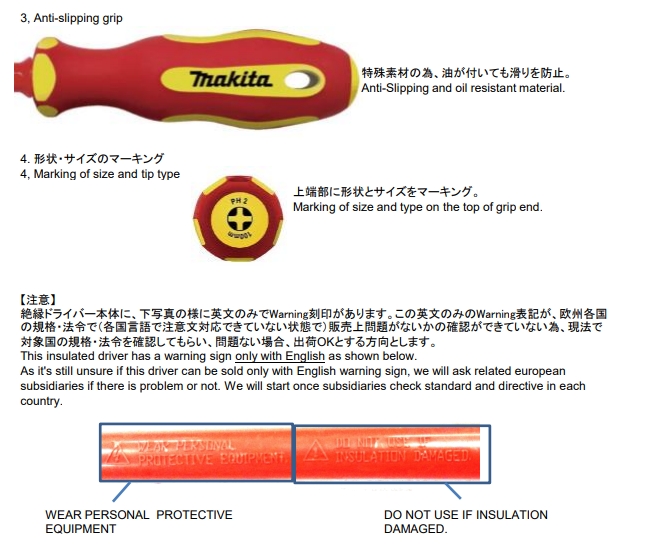 ไขควงกันไฟฟ้าแฉก +PH3X150มม. B-66145 MAKITA