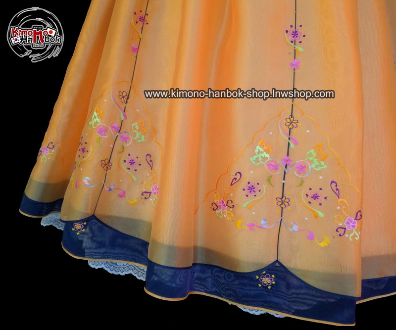 ชุดฮันบก เสื้อสีน้ำเงิน/กระโปงสีเหลือง(M 34 นิ้ว)