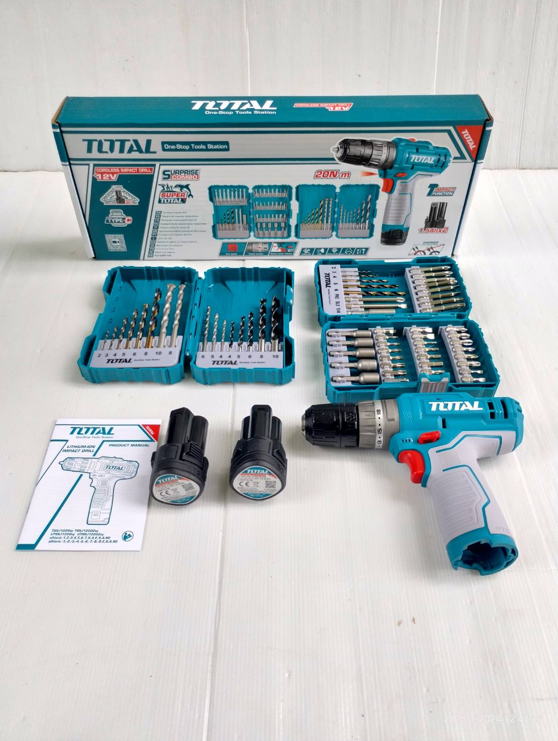 สว่านกระแทก12V+ดอกไขควง+ดอกสว่าน TOSLI240467 TOTAL