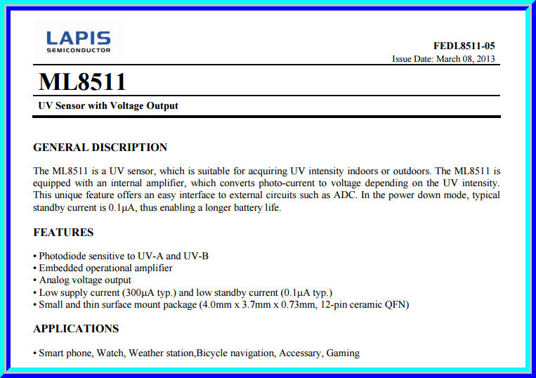 1x ML8511 เซ็นเซอร์วัดความเข้มรังสี UV อัลตร้าไวโอเลต Ultraviolet UV