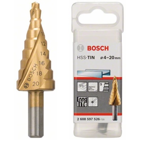ดอกสเต็ป HSS Titanium 9 step 4-20mm. (Gold) BOSCH