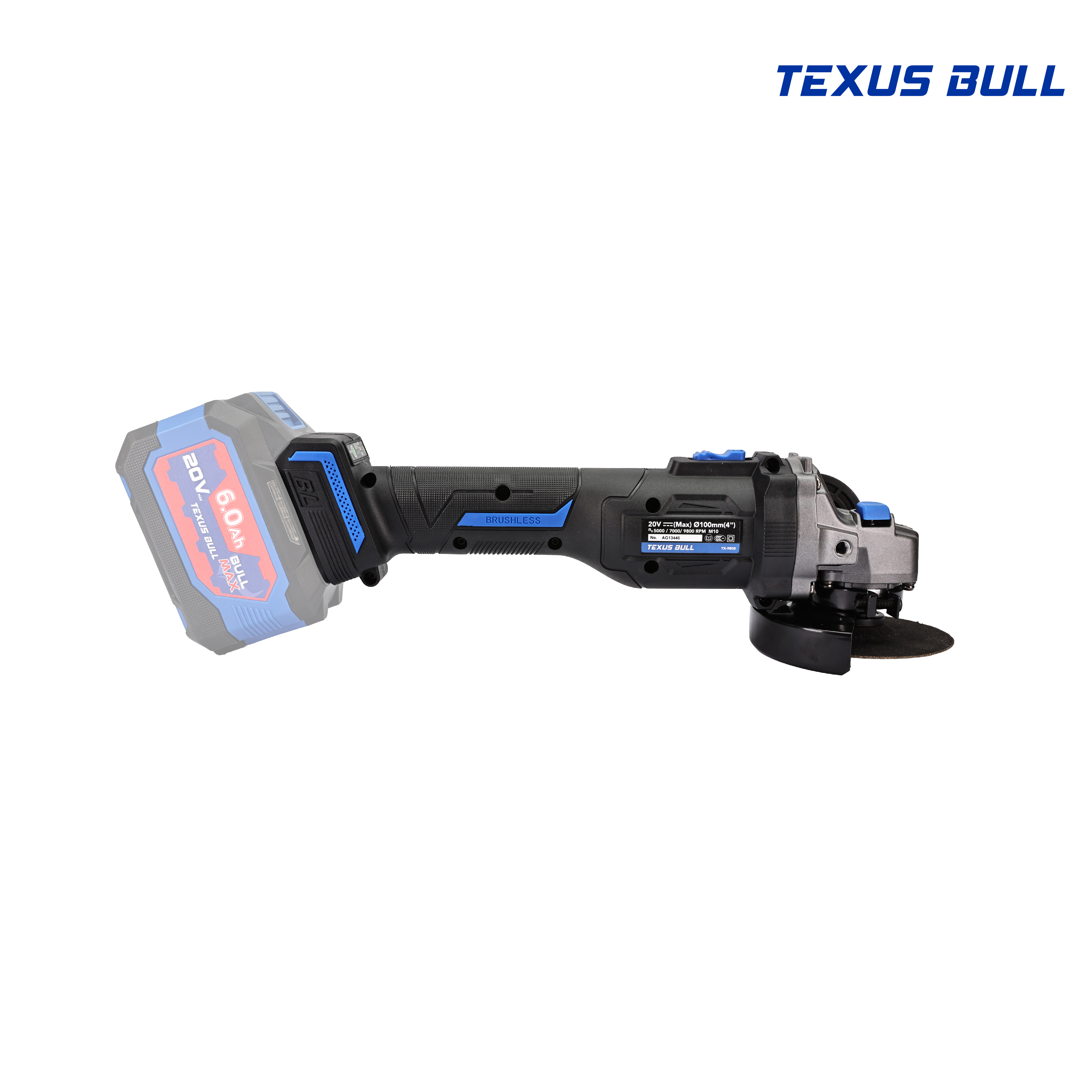 TEXUS BULL เครื่องเจียรมือไร้สาย 4นิ้ว 20V TX-9808 (ไม่รวมแบต ไม่รวมแท่นชาร์จ)