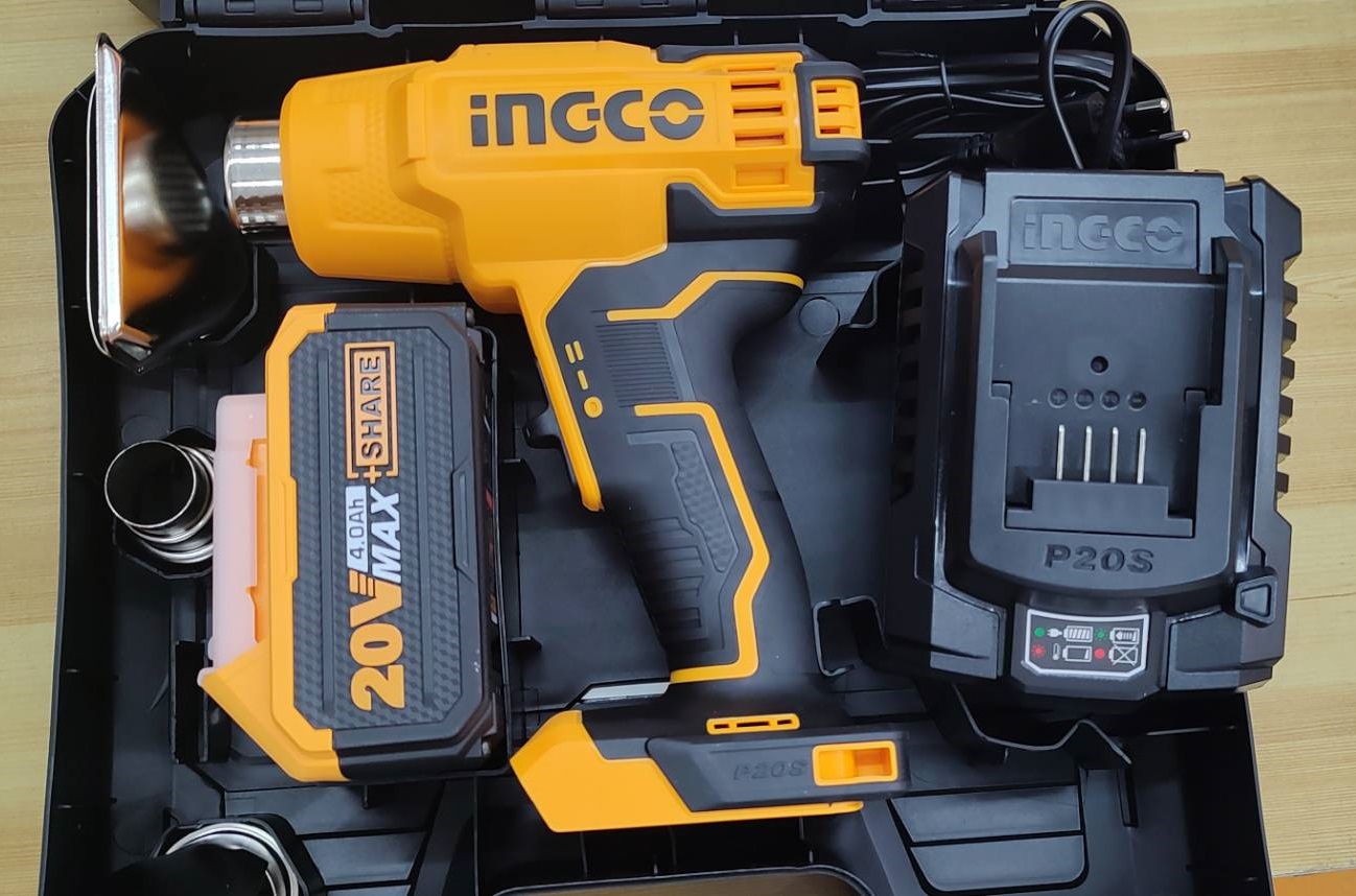 INGCO เป่าลมร้อน20V HGLI20025 ครบชุดพร้อมแบต4A