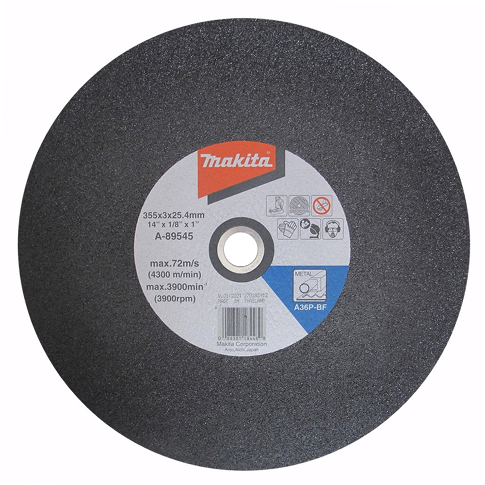 ใบตัดเหล็ก MAKITA 14″ 355x3x25.4mm A36P ผิวเรียบ A-89545