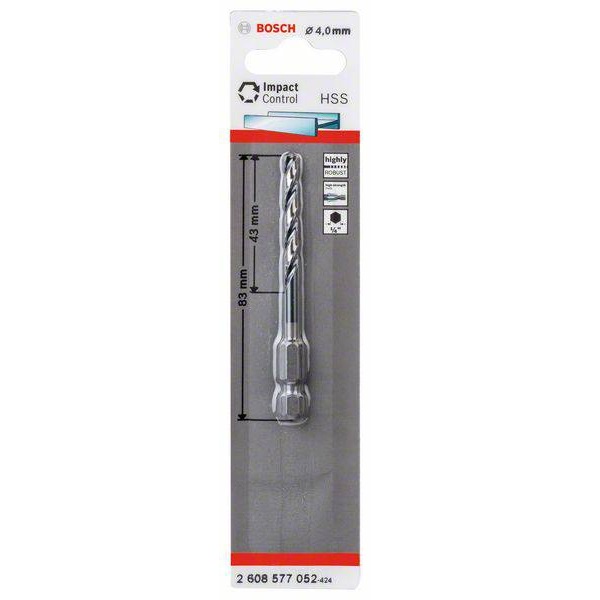 ดอกเจาะโลหะก้านหกเหลี่ยม 4มม. HSS-G HEX BOSCH #2608577052