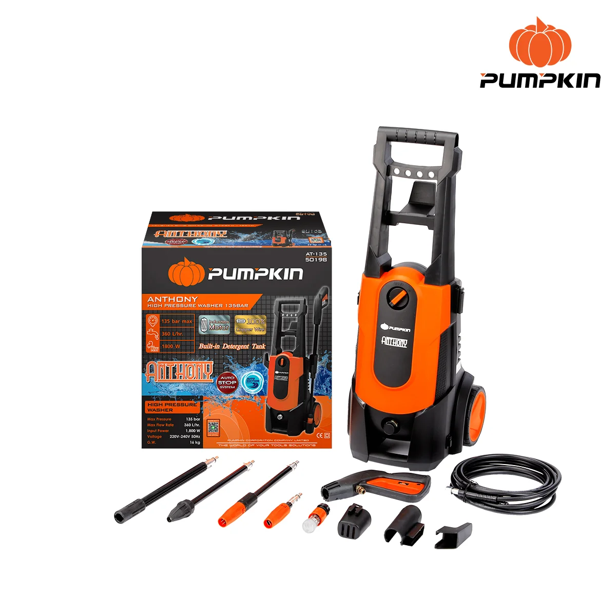 PUMPKIN เครื่องฉีดน้ำแรงดันสูง 135bar Anthony AT-135 50198 Induction Motor