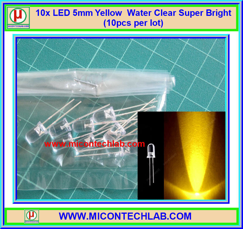 10x แอลอีดี LED 5 มม. สีเหลือง หลอดใส ชุปเปอร์ไบร์