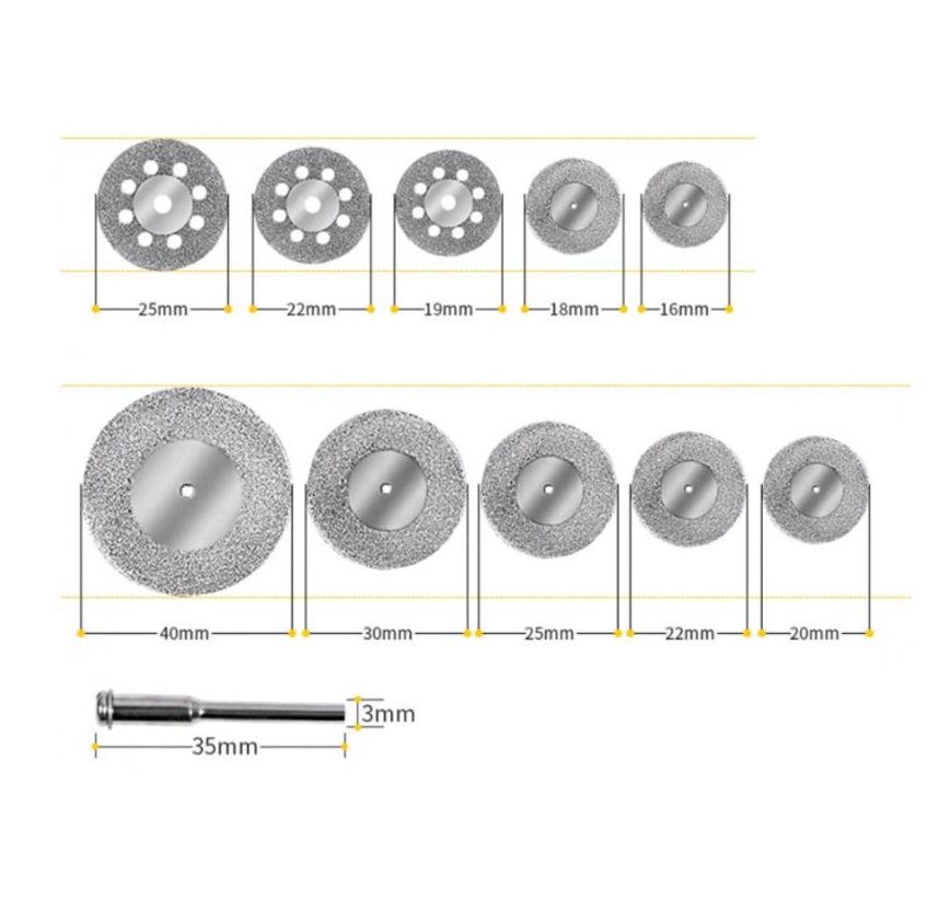 ชุดใบตัดเพชร 10ชิ้น แกน3มม. E18829