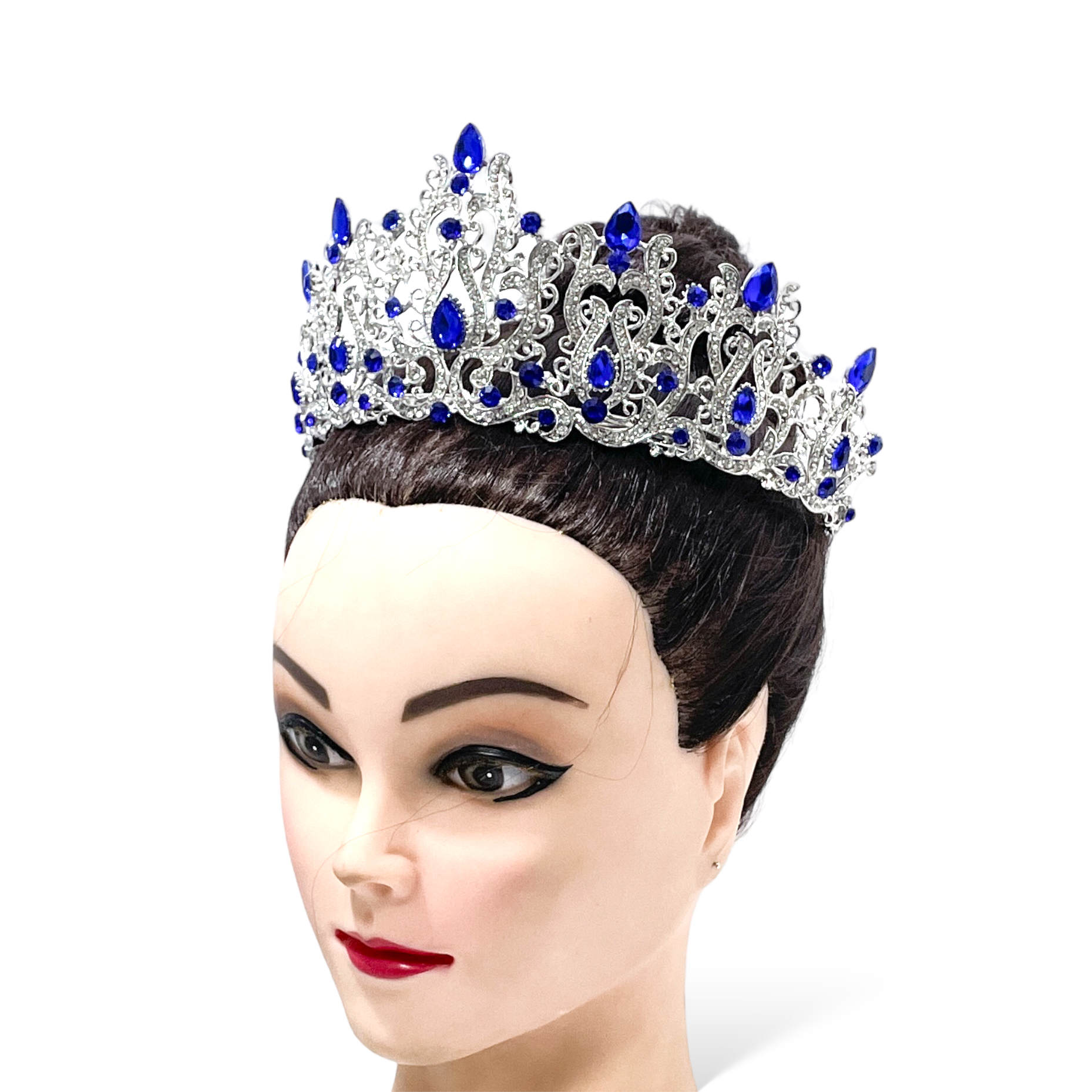 (พร้อมส่งจากไทย) มงกุฏ 114 สีน้ำเงิน มงกุฎนางงาม มงกุฎเพชร สวยงามอลังการ ฐานมงวงกลมปรับได้