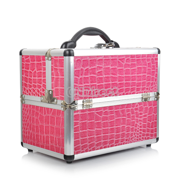 Professional Aluminium Makeup Cosmetic Box Vanity Case สีชมพู