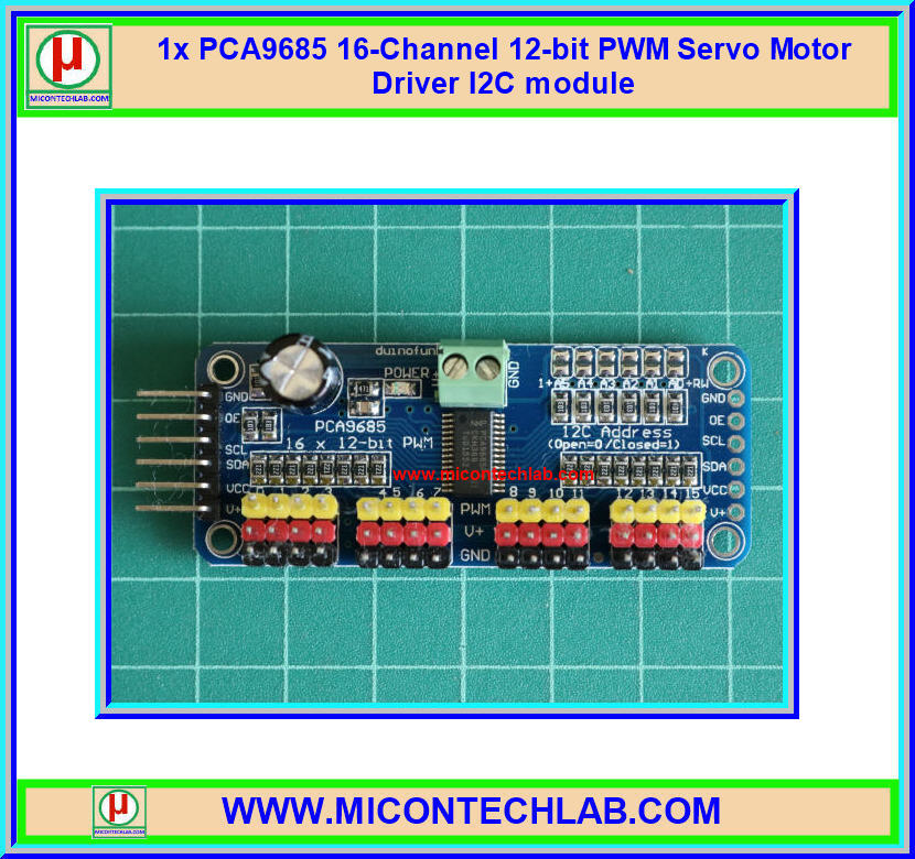 1x แผงวงจรควบคุมเซอร์โว PCA9685 16-Channel 12-bit I2C
