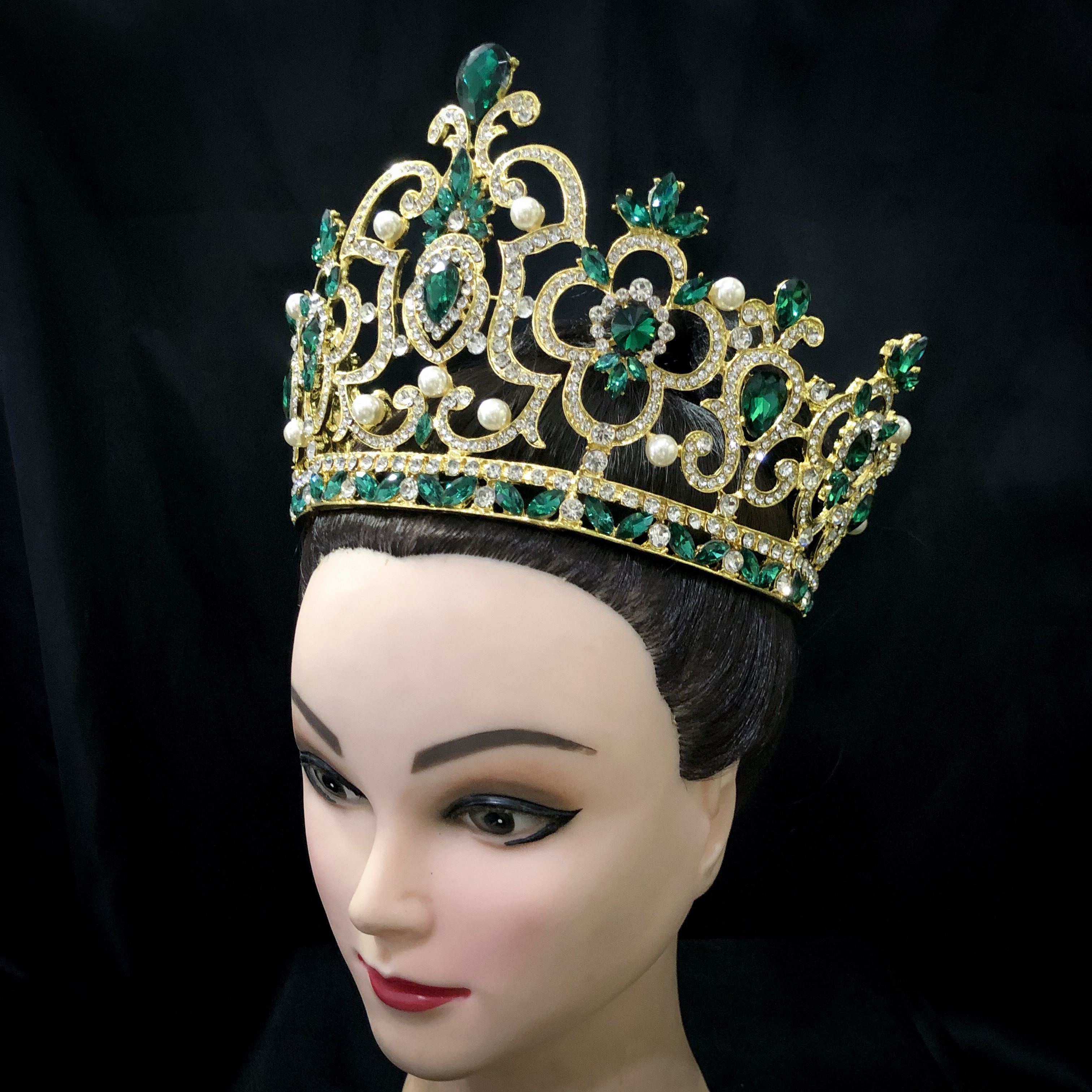 (พร้อมส่ง) เทียร่า 166 สีเขียว-ทอง มงกุฎนางงาม มงกุฎเจ้าหญิง งานสวย ปราณีต QCเพชรทุกเม็ด สินค้าพร้อมส่งจากไทย