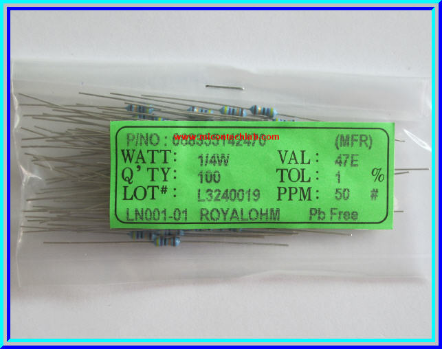 100x ตัวต้านทาน 47 Ohm 1/4 Watt 1% Metal film Resistor