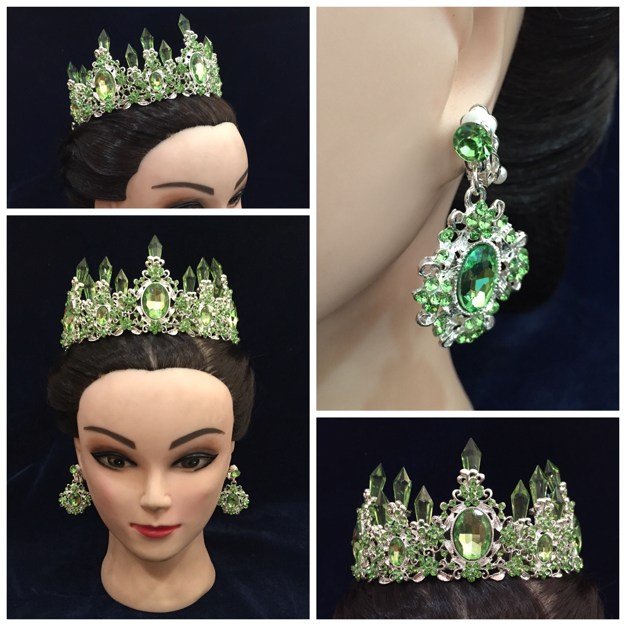 (พร้อมส่ง) เทียร่า 041 สีเขียว มงกุฎนางงาม มงกุฎเจ้าหญิง งานสวย ปราณีต QCเพชรทุกเม็ด สินค้าพร้อมส่งจากไทย