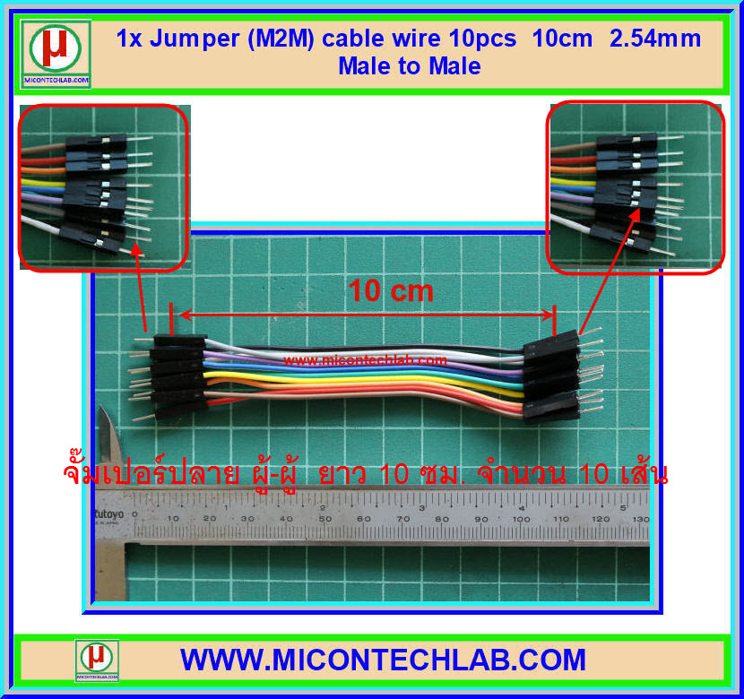 1x จั๊มเปอร์ปลายผู้ผู้ (M2M) 10 เส้น 10 ซม. (Jumper)