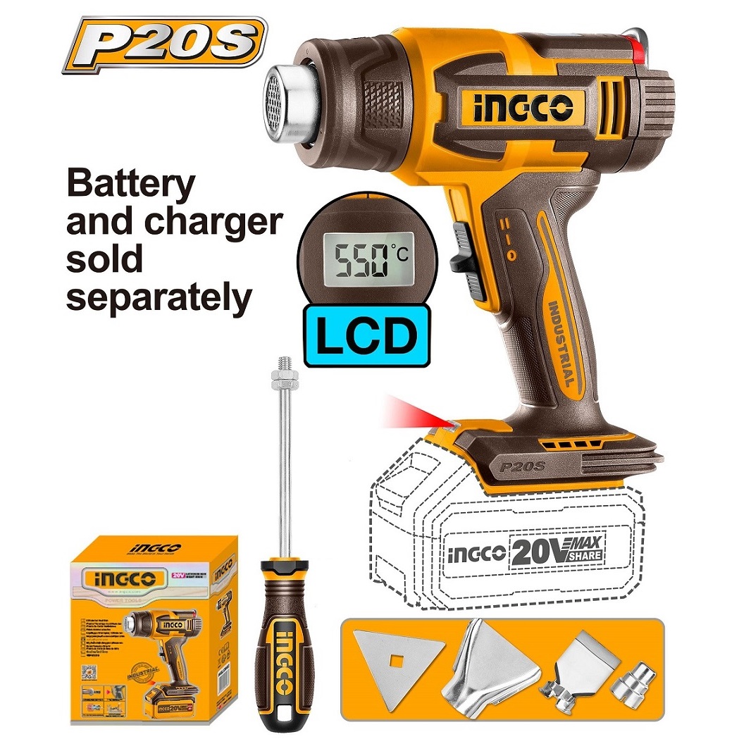 INGCO เครื่องเป่าลมร้อนไร้สาย จอ LCD รุ่น HGLI2003 ( เครื่องเปล่า )