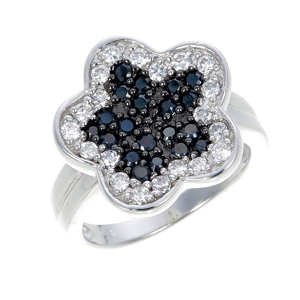 แหวนเพชร ประดับ เพชรCZ แหวนดอกไม้ฝังเพชรกลมดำ ล้อมรอบเพชรกลมขาว ก้านแหวนเรียวเล็ก ลงตัวมากๆ กรี้ดเลยขอบอก ทั้งสวย ทั้งเก๋ได้ในวงเดียว ไม่ผิดหวังแน่นอน