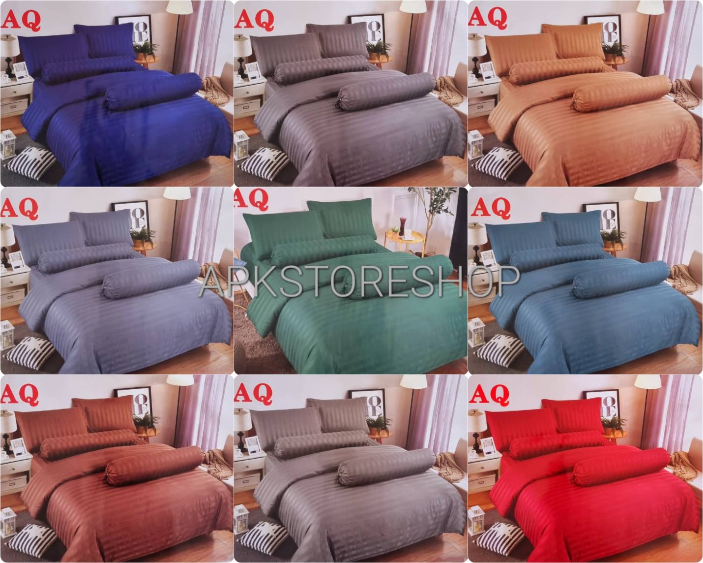 ขายส่ง ชุดเซท ผ้าปูที่นอน #AQ สีพื้น-ลายริ้ว ส่ง 135 บาท