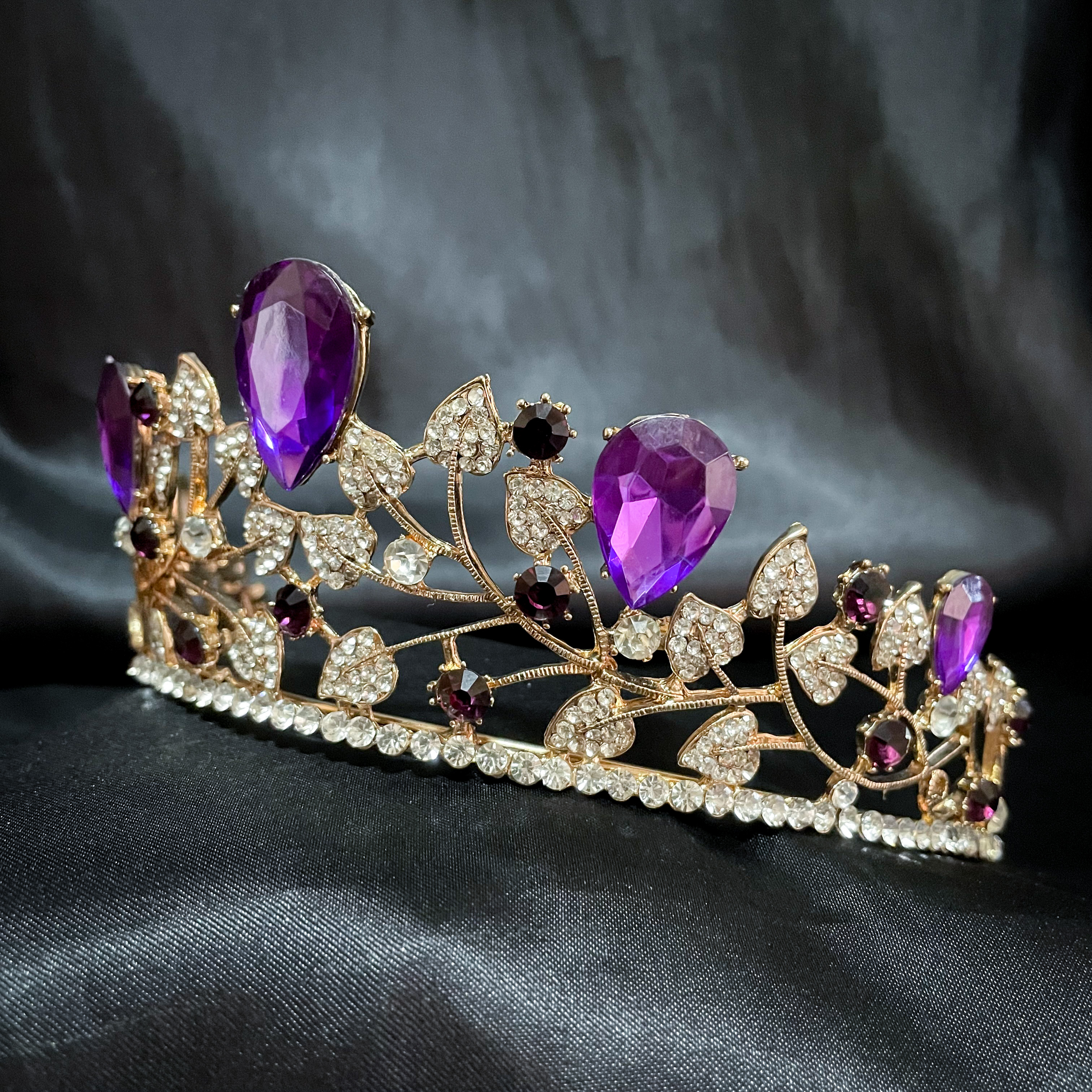 (พร้อมส่ง) เทียร่า 122 สีม่วง มงกุฎนางงาม มงกุฎเจ้าหญิง งานสวย ปราณีต QCเพชรทุกเม็ด สินค้าพร้อมส่งจากไทย