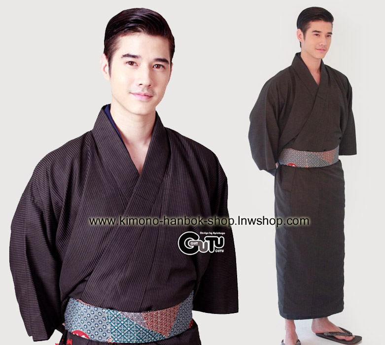 set.กิโมโนชาย สีน้ำตาลเข้ม+ โอบิ
