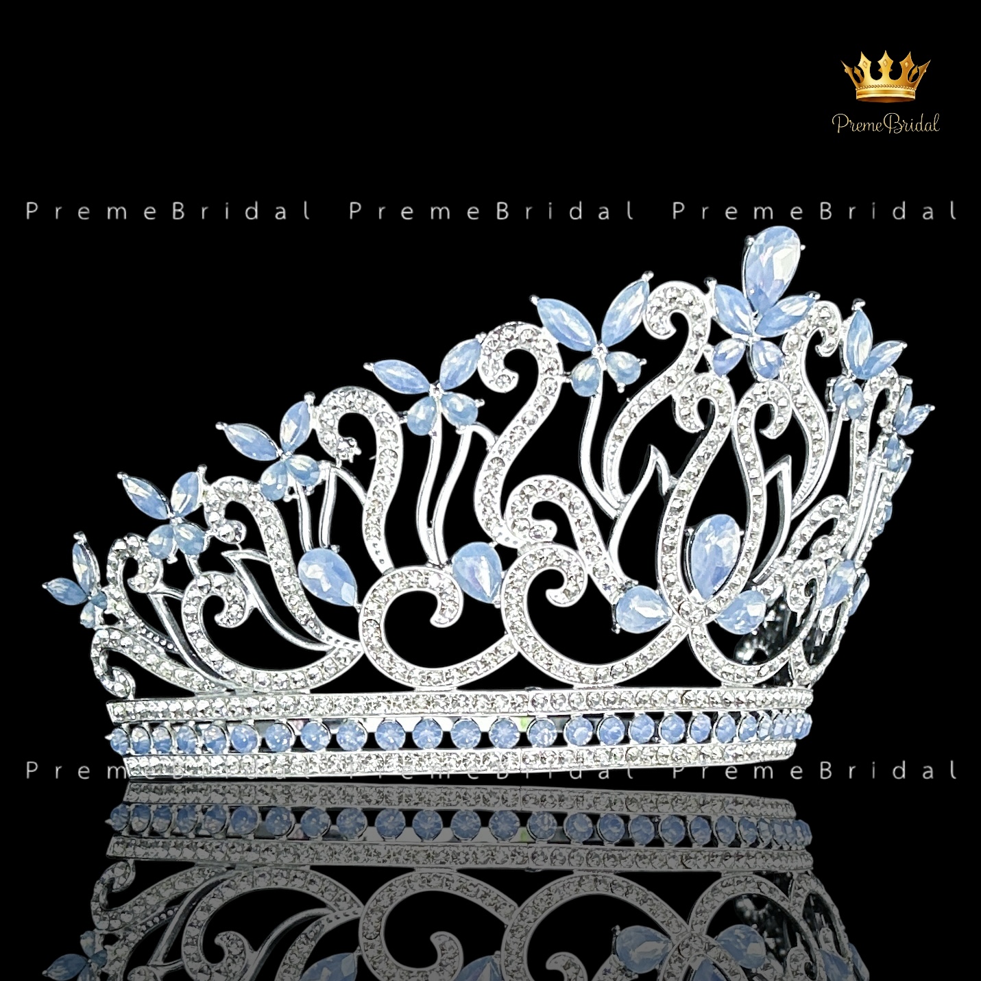 (พร้อมส่งจากไทย) มงกุฏ 143 สีฟ้า สำหรับนางงาม ขนาดใหญ่ งานโลหะฐานกลมปรับขนาดได้ ส่งด่วน ส่งจาก จ.อุบลราชธานี