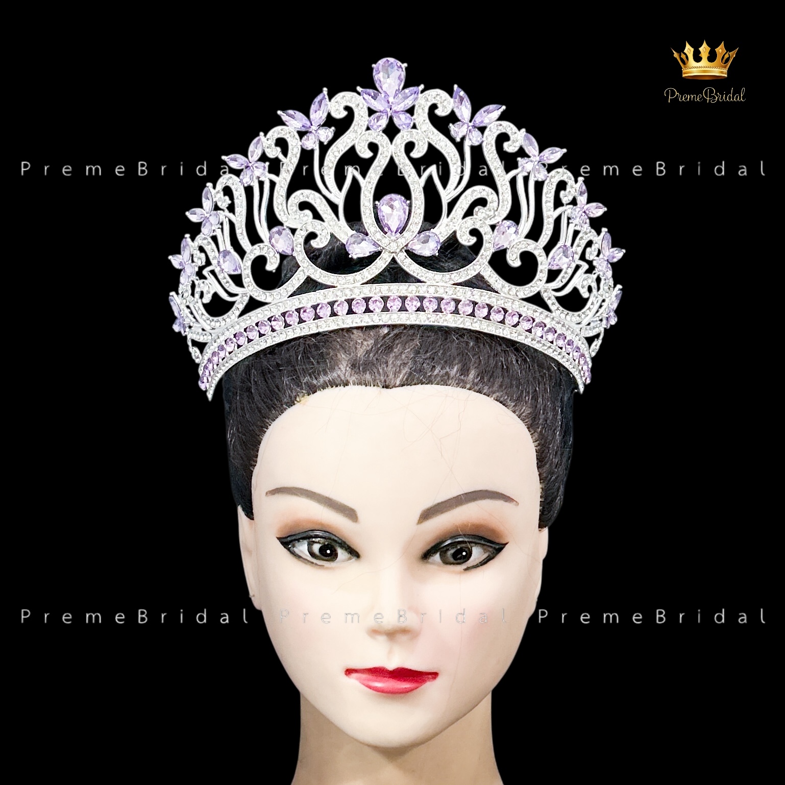 (พร้อมส่งจากไทย) มงกุฏ 143 สีม่วง สำหรับนางงาม ขนาดใหญ่ งานโลหะฐานกลมปรับขนาดได้ ส่งด่วน ส่งจาก จ.อุบลราชธานี