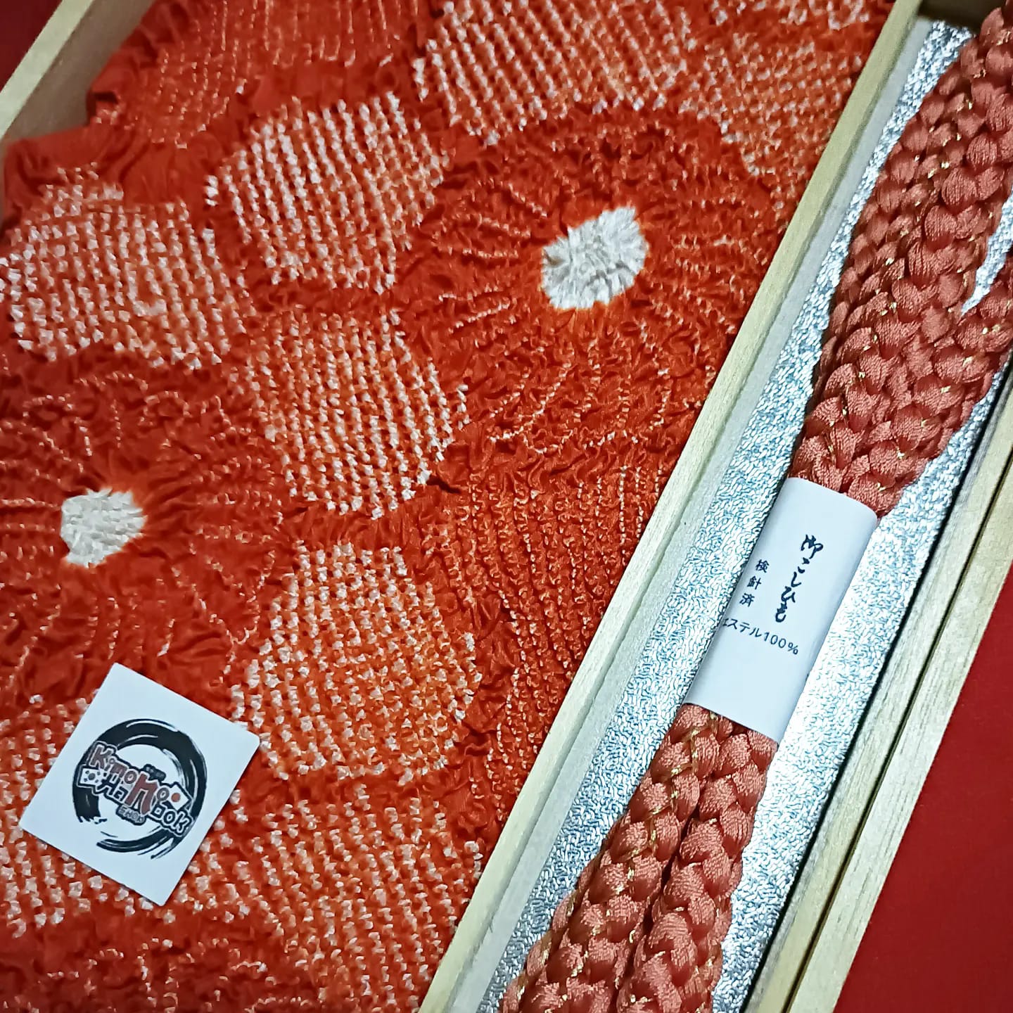 setผ้าชิโบริ+เชื่อกประดับโอบิ สีส้ม01