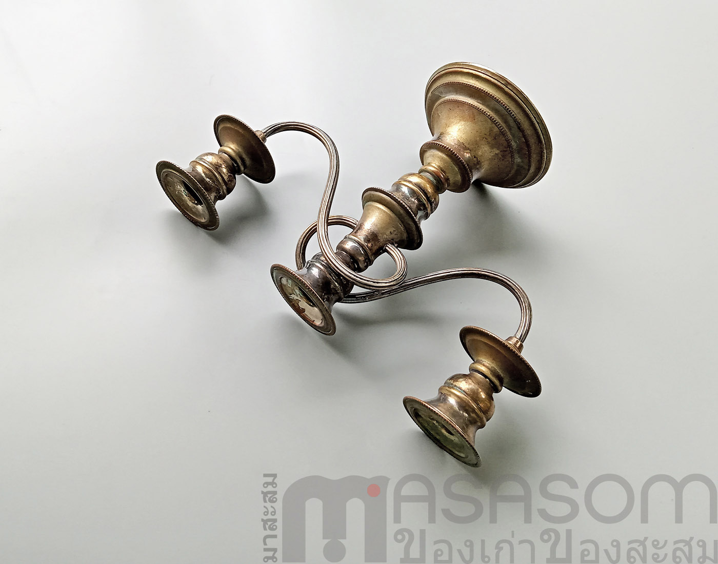 เชิงเทียนทองแดงกะไหล่เงิน